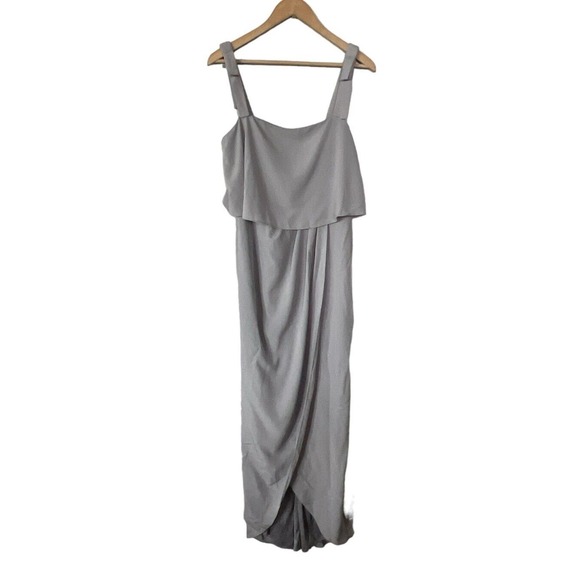 Adrianna Papell Cloud Grey Bow Shoulder Draped Gown Size 6 - Picture 1 of 6